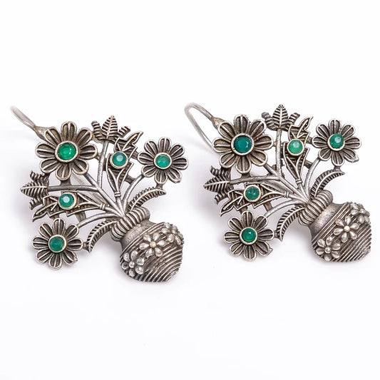 Green Onyx Flower Handcrafted Natural Gemstone Drop Earrings