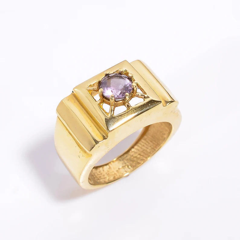 Amethyst Gemstone Men's & Women's  Signet Handcrafted Ring