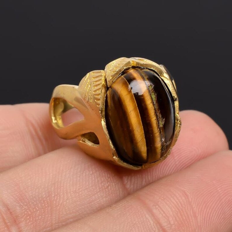 Natural Gemstone Handcrafted Tiger's Eye Antique Ring