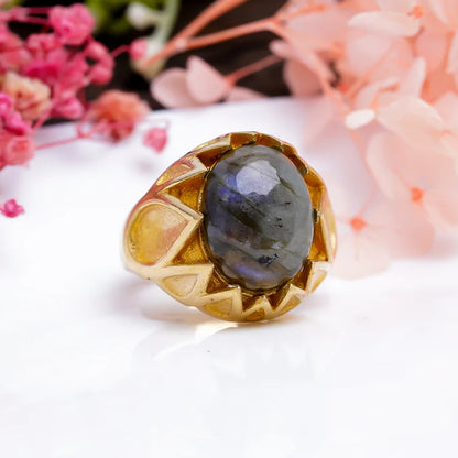 Labradorite Natural Gemstone Handcrafted Birthday Signet Ring