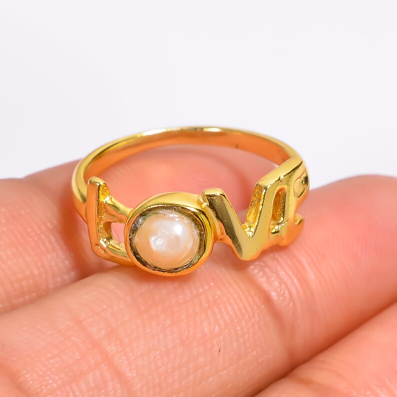 Pearl Gemstone Love Design Handcrafted Birthstone Ring