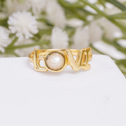 Pearl Gemstone Love Design Handcrafted Birthstone Ring