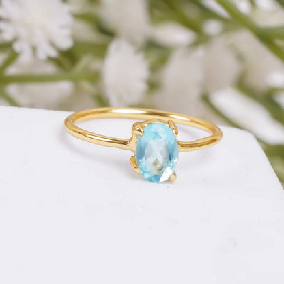 Natural Blue Topaz Gemstone Women's Birthstone Handcrafted Ring