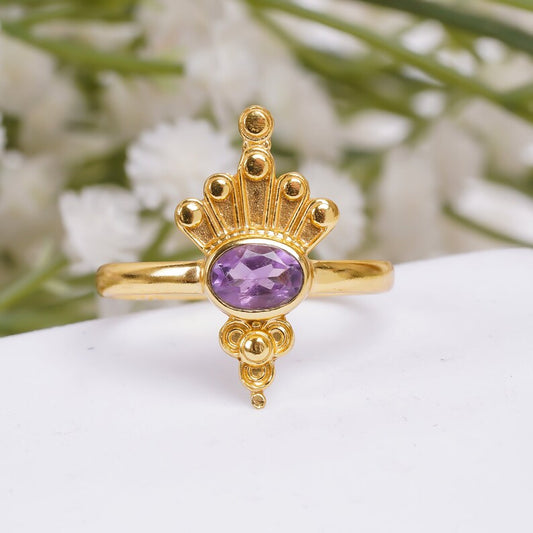 Natural Amethyst Gemstone Women's Birthstone Ring