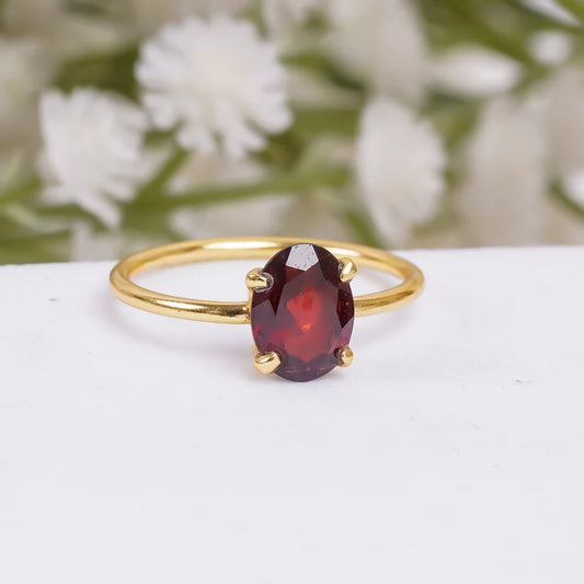 Garnet Natural Gemstone Women's Handcrafted Birthstone  Ring