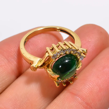 Green Onyx And Cubic Zirconia Gemstone Women's Ring