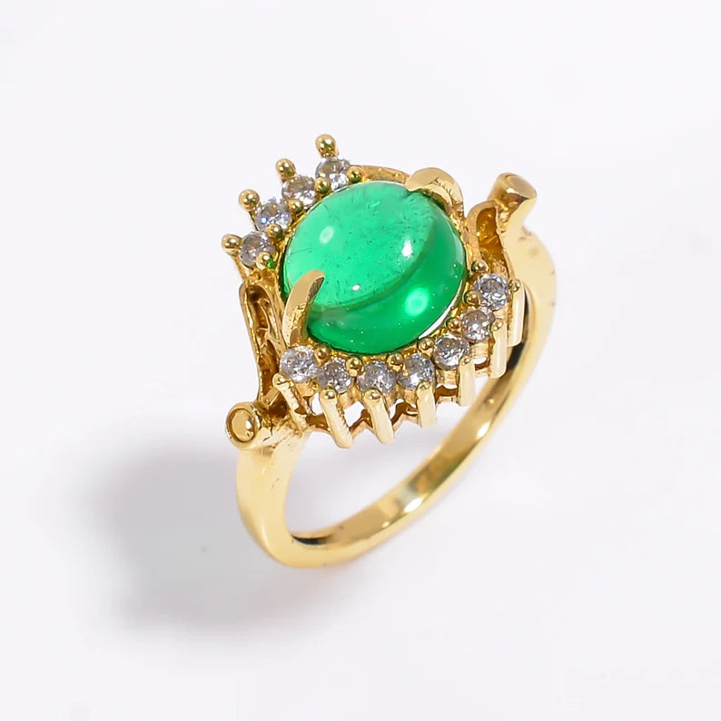 Green Onyx And Cubic Zirconia Gemstone Women's Ring