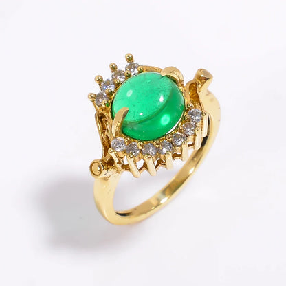 Green Onyx And Cubic Zirconia Gemstone Women's Ring