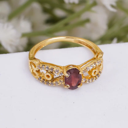 Garnet Natural Gemstone Women's Minimalist Cubic Zirconia Ring