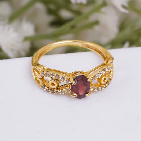 Garnet Natural Gemstone Women's Minimalist Cubic Zirconia Ring