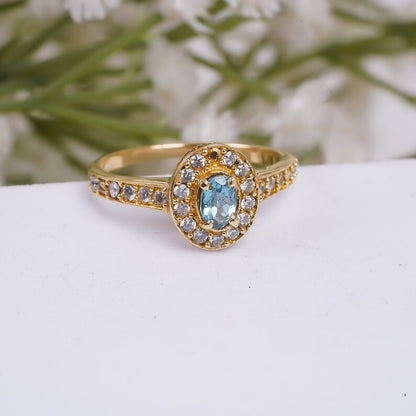 Blue Topaz Gemstone Handcrafted Women's Cubic Zirconia Ring