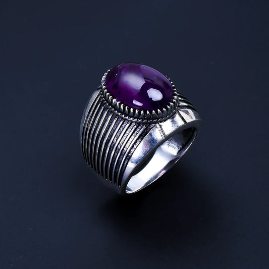 Amethyst Natural Gemstone Handcrafted Signet Ring