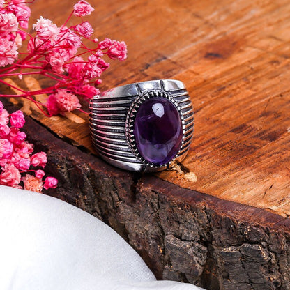 Amethyst Natural Gemstone Handcrafted Signet Ring