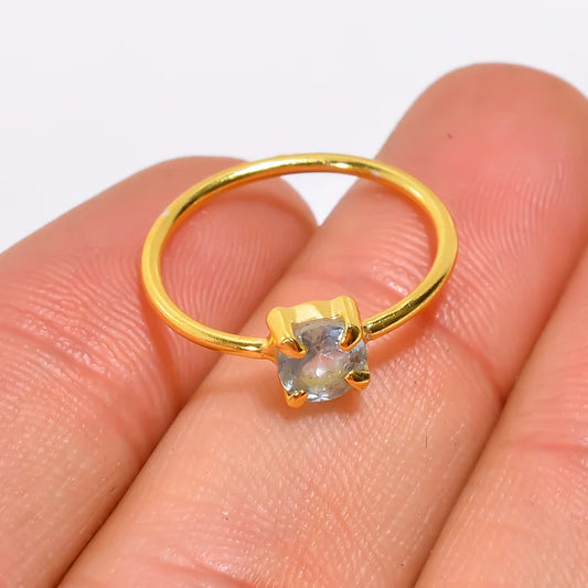 Blue Topaz Natural Gemstone Handcrafted Women's Birthstone Ring