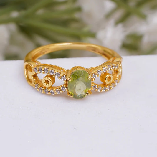 Peridot Natural Gemstone Cubic Zirconia Handcrafted Women's Ring