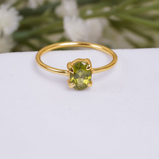 Peridot Handcrafted Gemstone Birthstone Statement Ring