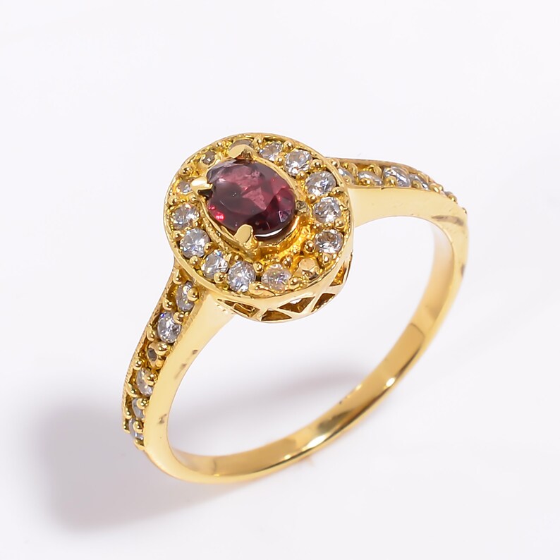Garnet And Cubic Zirconia Women's Handcrafted Engagement Ring
