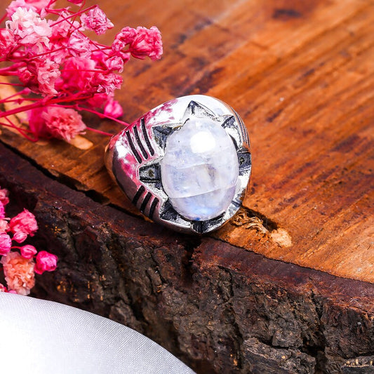 Rainbow Moonstone Handcrafted Statement Natural Gemstone Ring