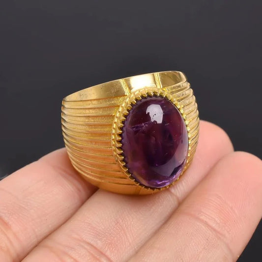 Amethyst Natural Gemstone Handcrafted Signet Ring