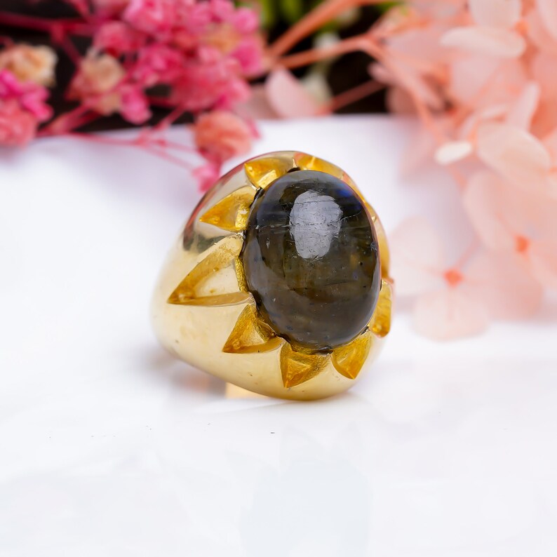 Natural Gemstone Labradorite Handcrafted Healing Ring