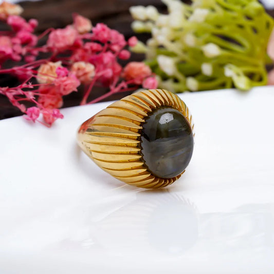 Natural Gemstone Labradorite Handcrafted Minimalist Signet Ring