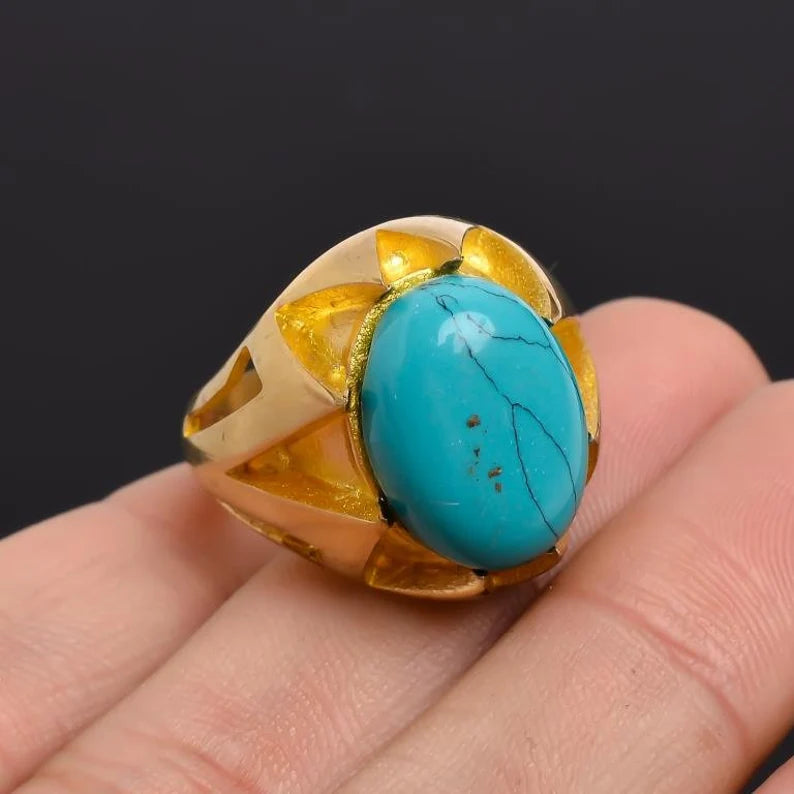 Turquoise Natural Gemstone Handcrafted Signet Ring