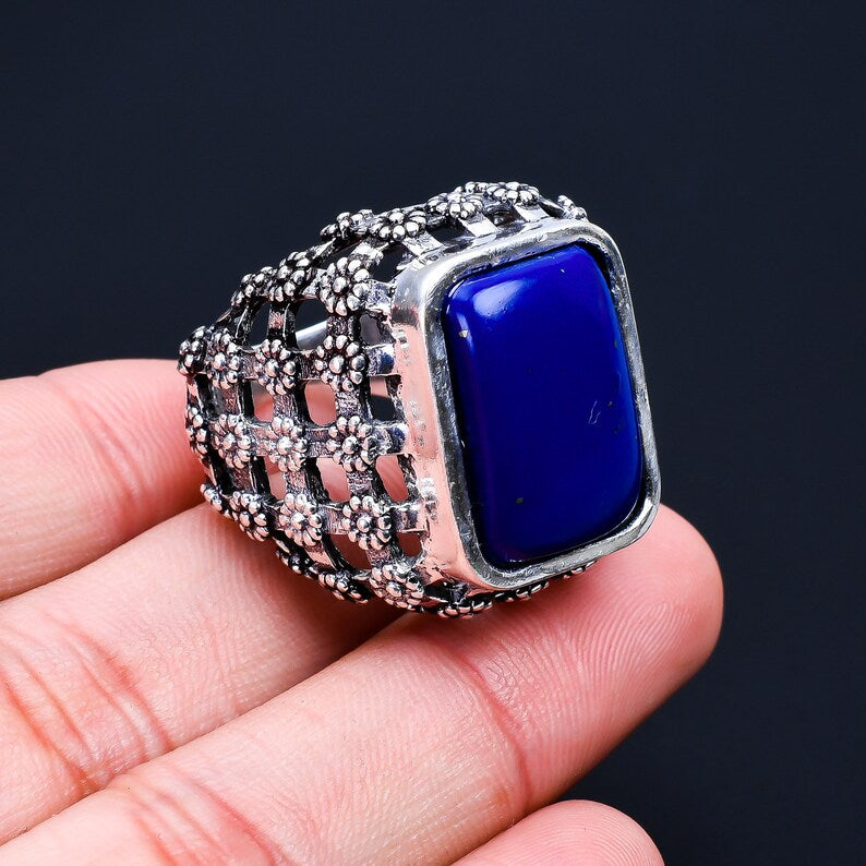 Lapis Lazuli Natural Gemstone Handcrafted Statement Ring
