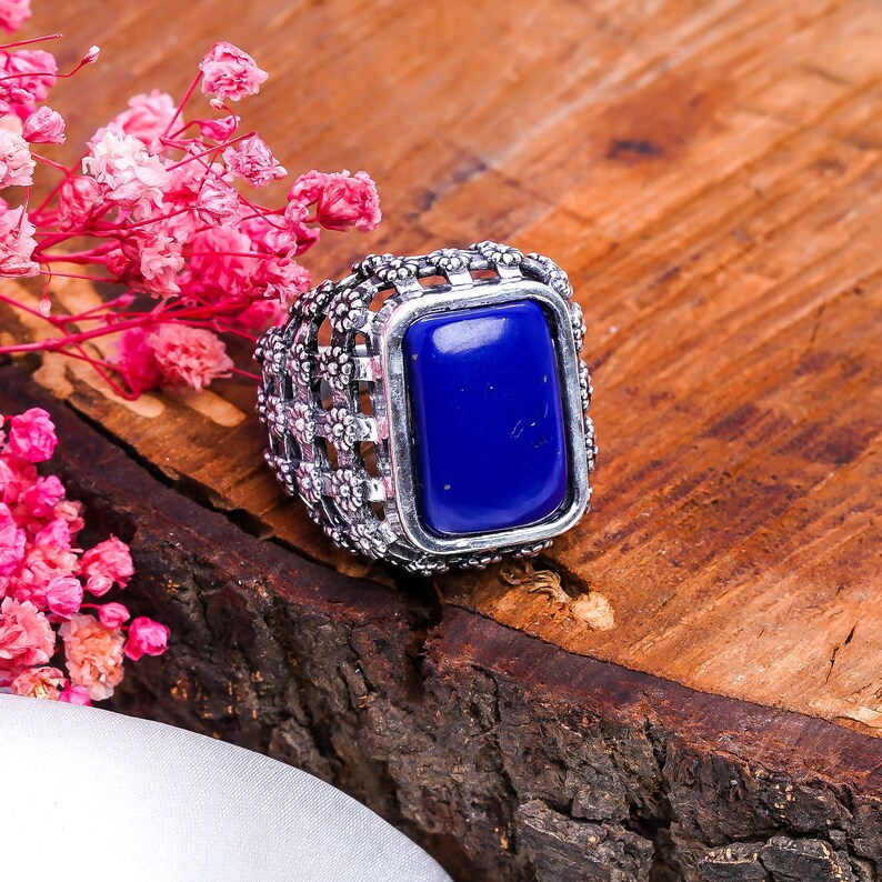Lapis Lazuli Natural Gemstone Handcrafted Statement Ring