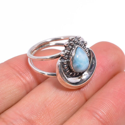 Larimar Handcrafted Signet Natural Gemstone Ring