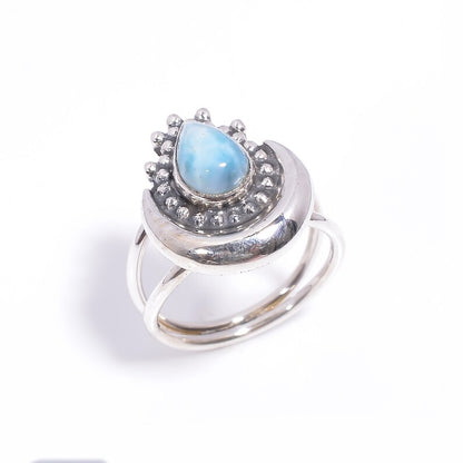 Larimar Handcrafted Signet Natural Gemstone Ring