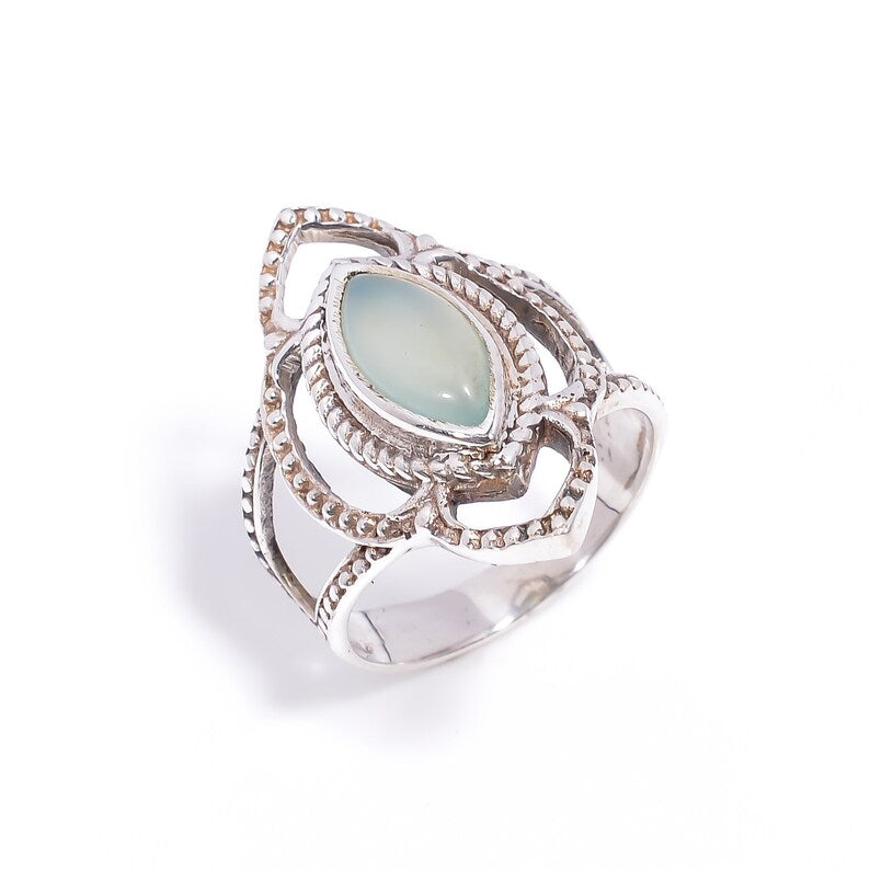 Aqua Chalcedony Natural Gemstone Handcrafted Statement Ring