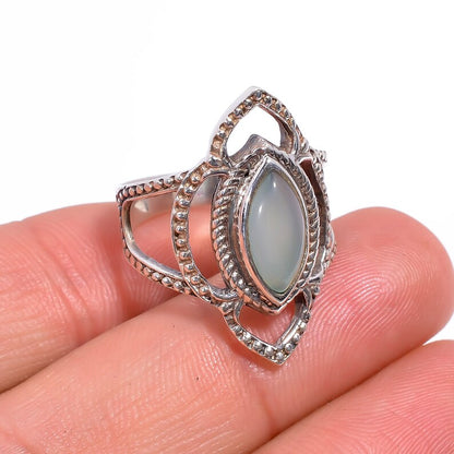 Aqua Chalcedony Natural Gemstone Handcrafted Statement Ring