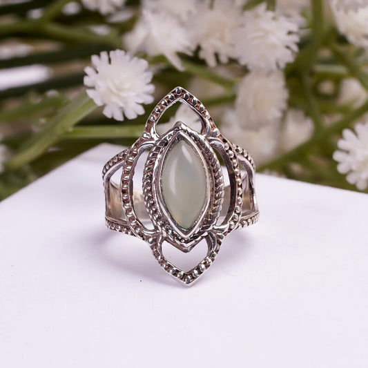 Aqua Chalcedony Natural Gemstone Handcrafted Statement Ring