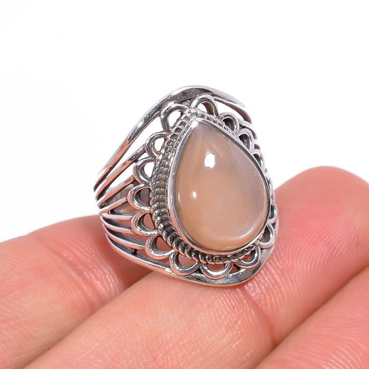 Orange Moonstone Handcrafted Natural Gemstone Signet Ring