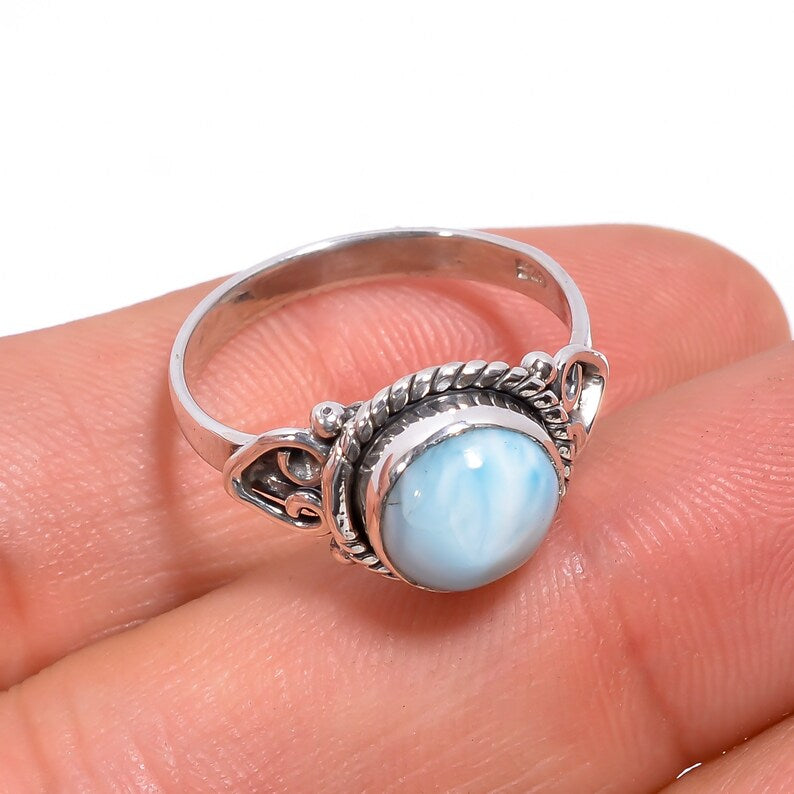 Larimar Natural Gemstone Handcrafted Statement Ring