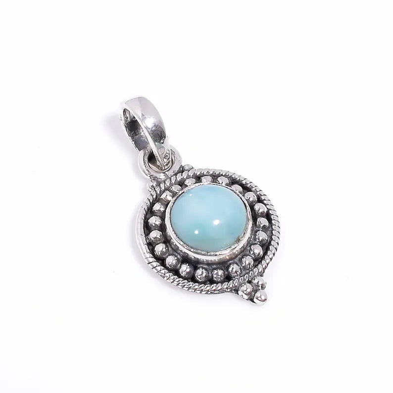 Larimar Gemstone 925 Sterling Silver Handcrafted Pendant