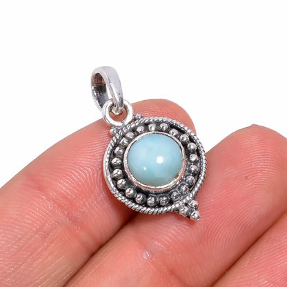 Larimar Gemstone 925 Sterling Silver Handcrafted Pendant