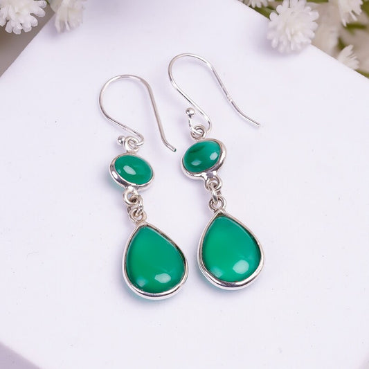Green Onyx Gemstone Handcrafted Drop Earrings