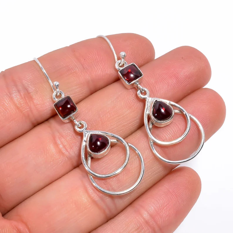 Natural Gemstone Garnet Handcrafted Drop Earrings