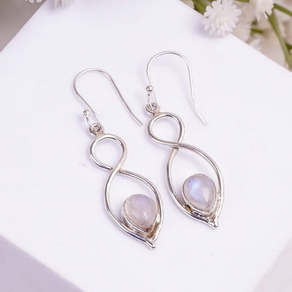 Rainbow Moonstone Gemstone Handcrafted Drop Earrings