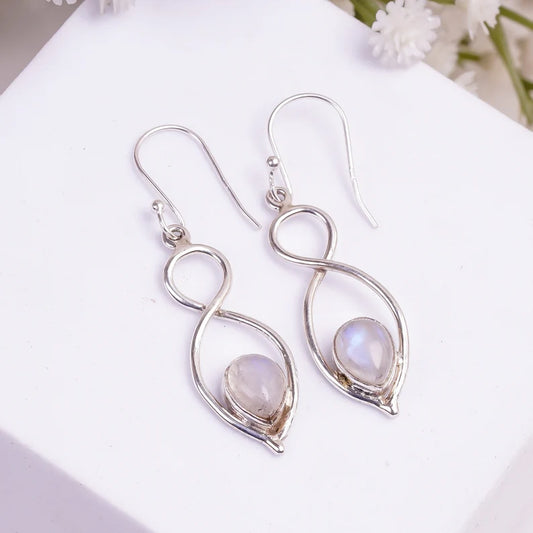 Rainbow Moonstone Gemstone Handcrafted Drop Earrings