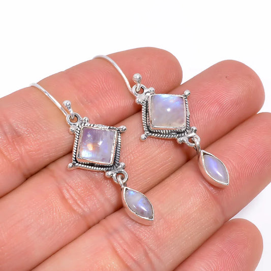 Rainbow Moonstone Handcrafted  Drop Gemstone Earrings