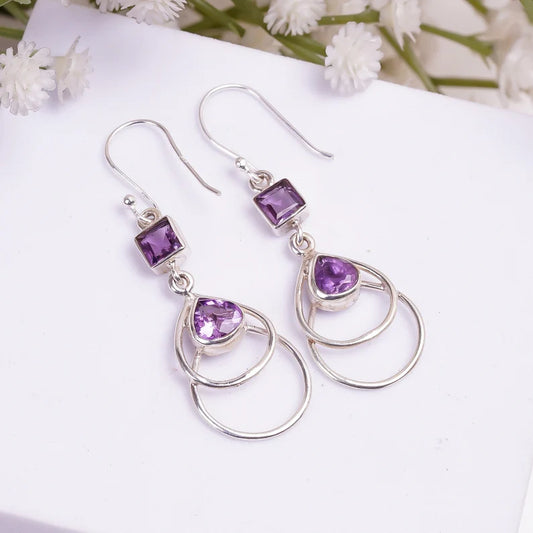 Natural Amethyst Gemstone Handcrafted Drop Earrings