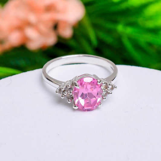 Pink Cubic Zirconia Handcrafted Birthstone Natural Gemstone Ring