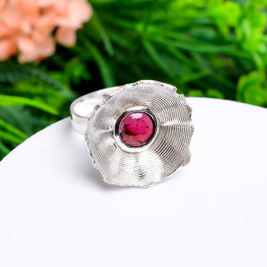 Natural Gemstone Garnet Handcrafted Flower Design Ring
