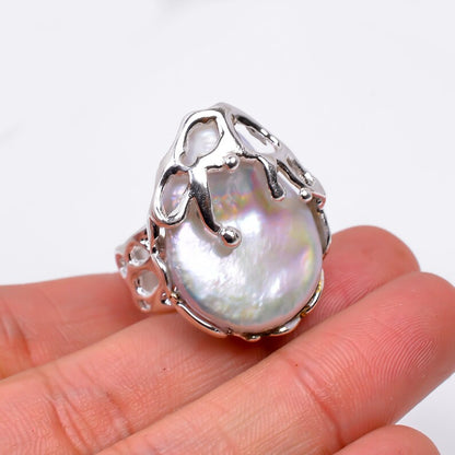 Natural Gemstone Pearl Handcrafted Minimalist Signet Ring