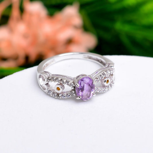 Amethyst Handcrafted Statement Natural Gemstone Ring