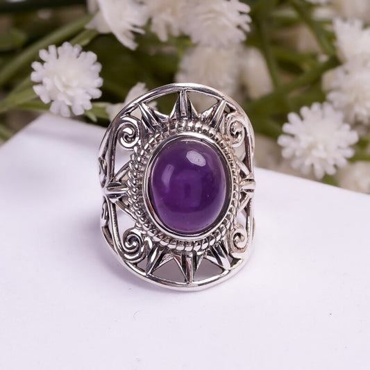 Amethyst Handcrafted Statement Natural Gemstone Ring