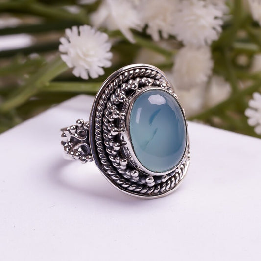 Chalcedony Natural Gemstone Dainty Handcrafted Ring