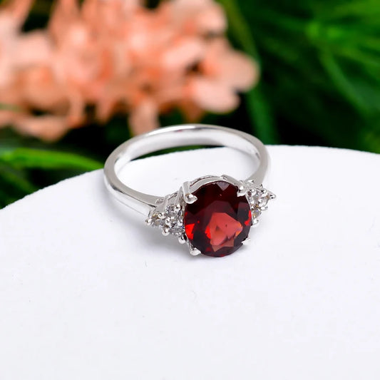 Natural Garnet Gemstone Handcrafted Statement Ring